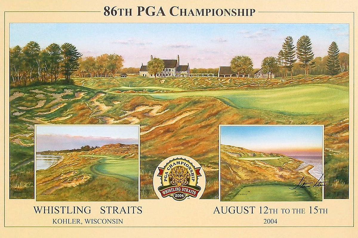 A landscape painting of the Straits Golf Course at Whistling Straits in Kohler, Wisconsin during the 86th PGA Championship in 2004.