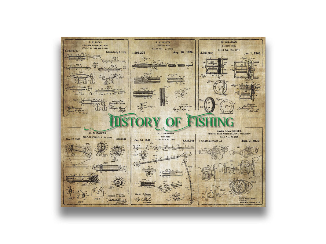 History of Fishing - Patent Collage