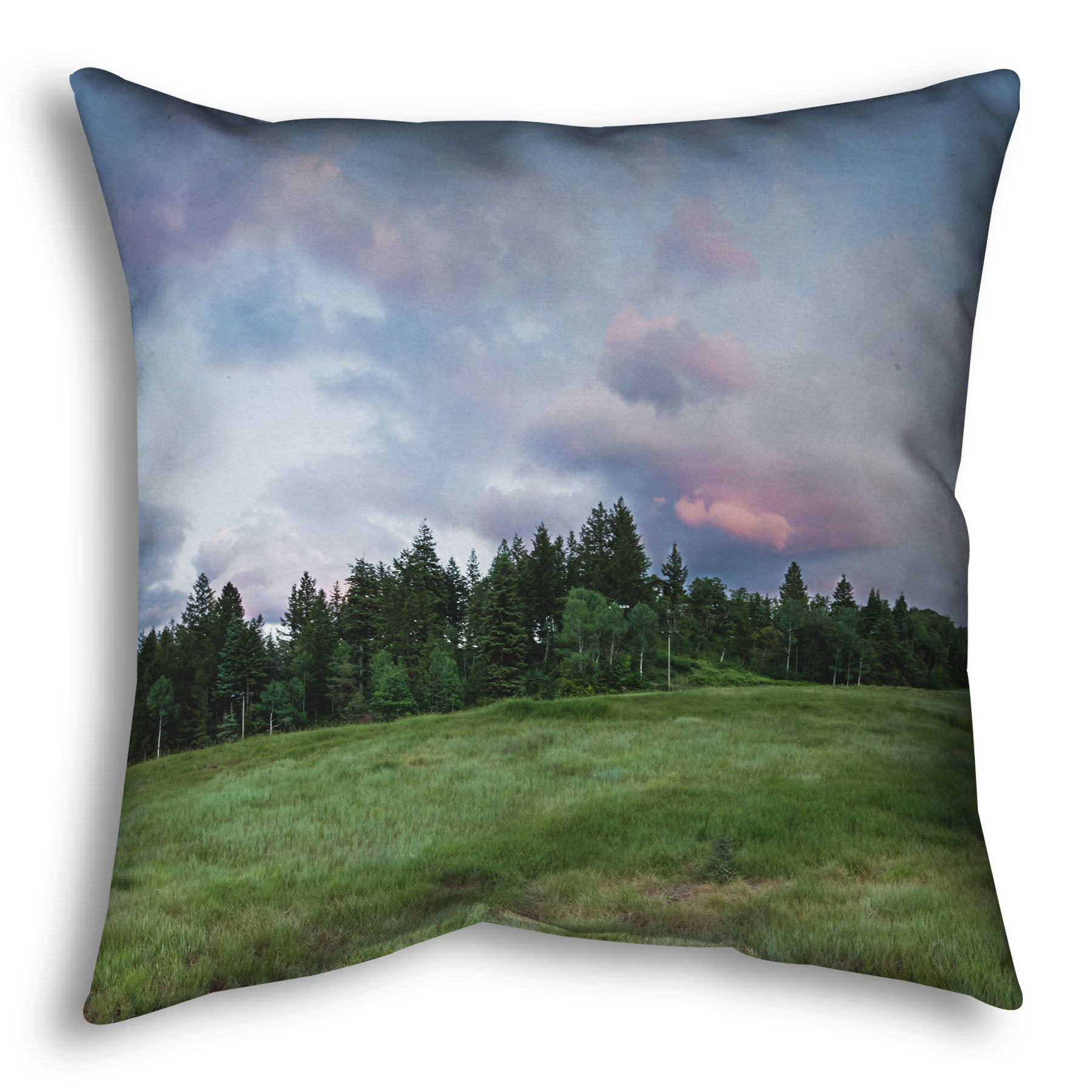 A throw pillow designed with a photo of the hills and sky at Sundance in Utah, at the Provo Canyon by Mount Timpanogos.