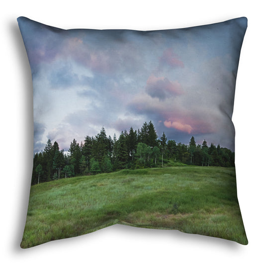 A throw pillow designed with a photo of the hills and sky at Sundance in Utah, at the Provo Canyon by Mount Timpanogos.