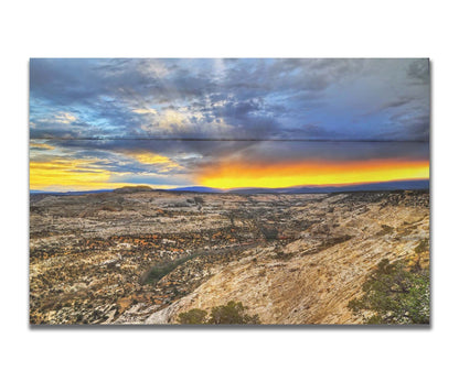 Photo of a vibrant sunset at Escalante National Monument in Utah. Printed on a box board.