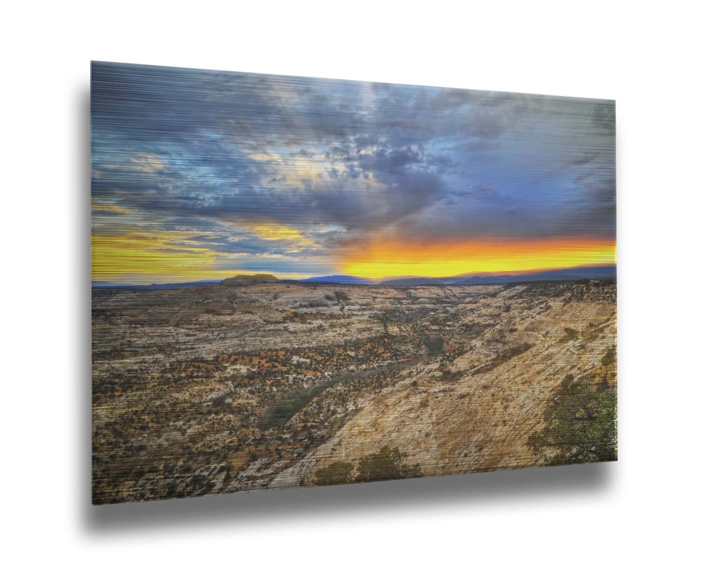 Photo of a vibrant sunset at Escalante National Monument in Utah. Printed on metal.