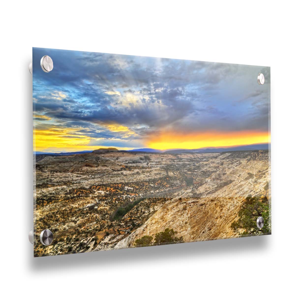 Photo of a vibrant sunset at Escalante National Monument in Utah. Printed on acrylic.