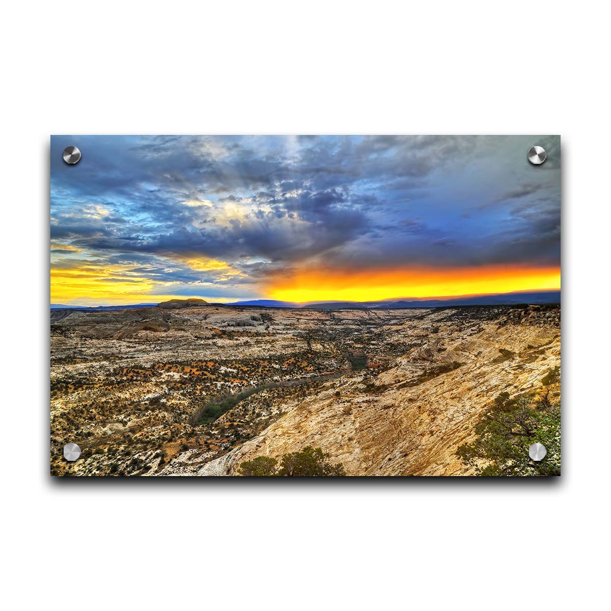 Photo of a vibrant sunset at Escalante National Monument in Utah. Printed on acrylic.