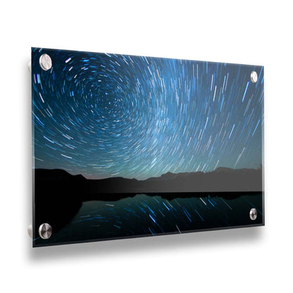 A photo of the Perseid Meteor shower reflecting off of Mirror Lake in Utah. Printed on acrylic.