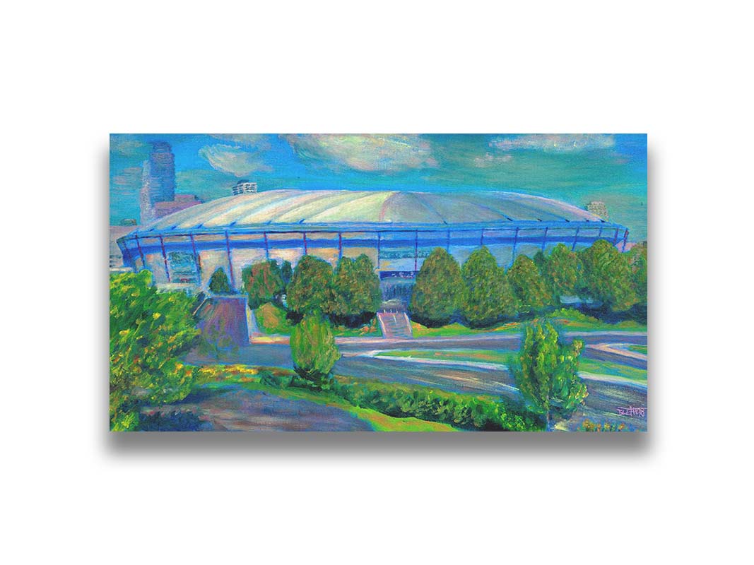 A painting of the Metrodome stadium once located in Minneapolis, Minnesota. Printed on canvas.