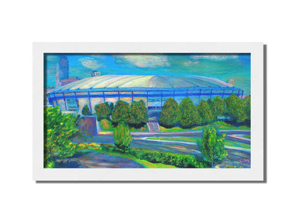 A painting of the Metrodome stadium once located in Minneapolis, Minnesota. Printed on canvas and framed.