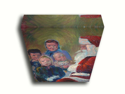 A painting of four children interacting with Santa Claus. Printed on canvas.