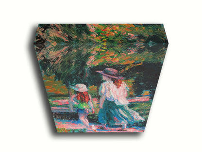A painting of a woman and her child walking on a path through a park. Printed on canvas.