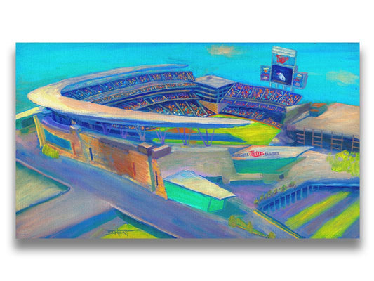 A painting of an arial view of Target Statium, home of the MInnesota Twins baseball team. Printed on canvas.