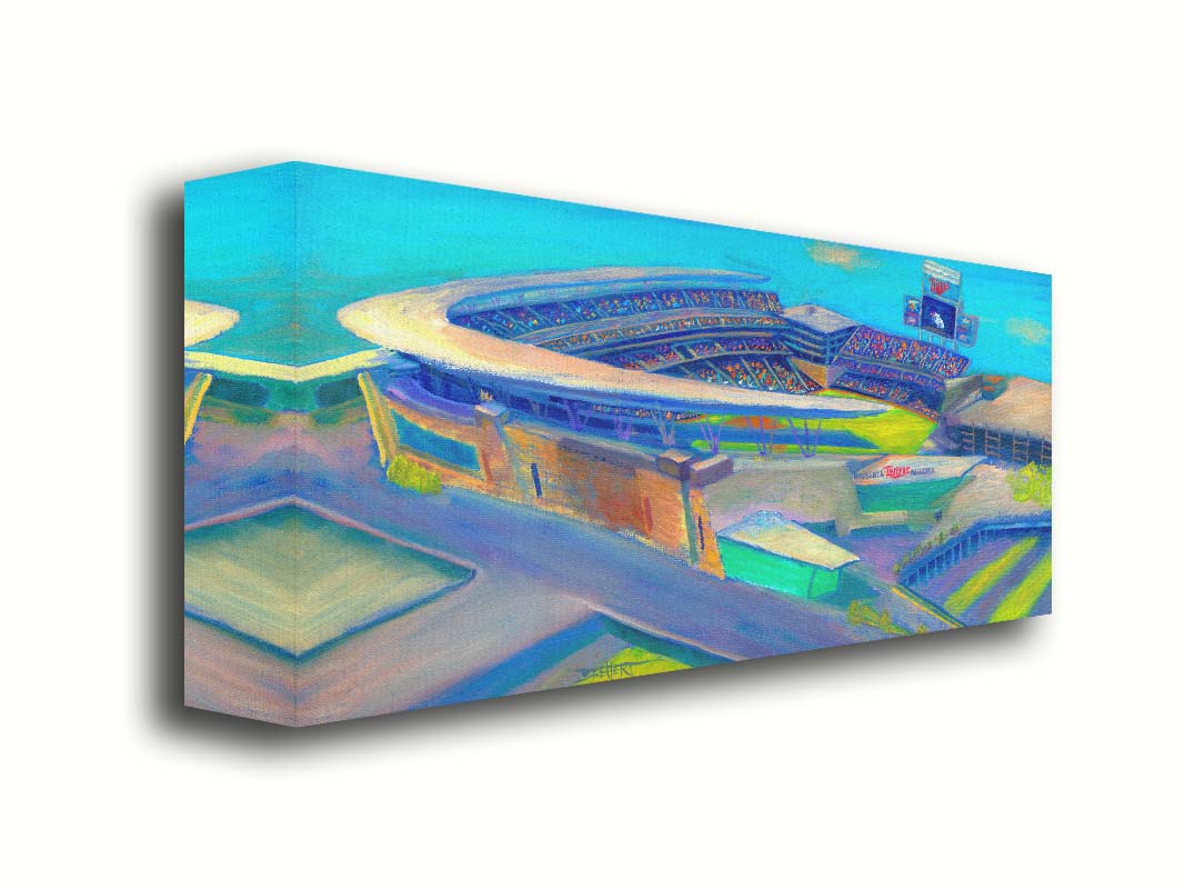 A painting of an aerial view of Target Stadium, home of the MInnesota Twins baseball team. Printed on canvas.
