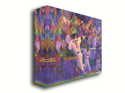 A painting of Minnesota Twins baseball player Brian Dozier, running to home plate to score the winning points. Printed on canvas.