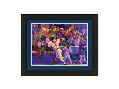 A painting of Minnesota Twins baseball player Brian Dozier, running to home plate to score the winning points. Printed on paper, matted, and framed.