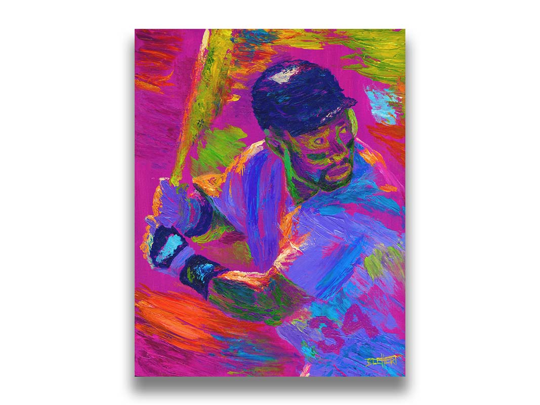 A painting of baseball player Kirby Puckett waiting at bat. Printed on canvas.