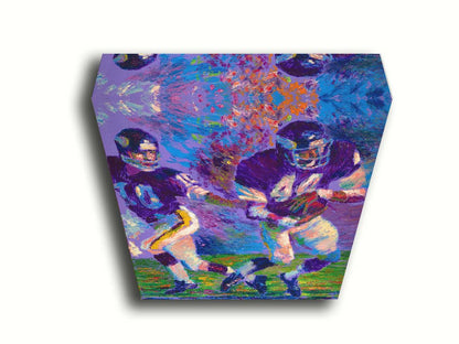 A painting of famed football players Chuck Foreman and Fran Tarkenton running across the field with the ball. Printed on canvas.