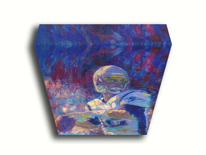 A painting of New England Patriots player Tom Brady preparing to throw a football. Printed on canvas.