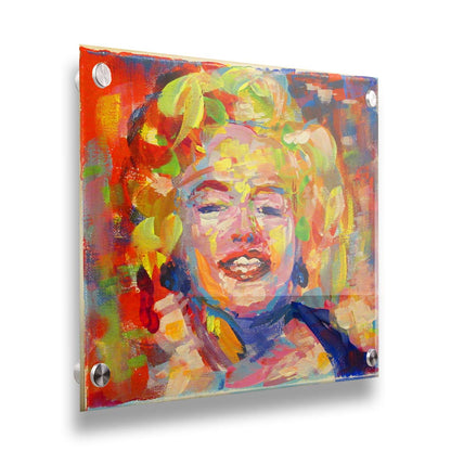 A portrait painting of Marilyn Monroe made with unblended, broad palette knife strokes. Printed on acrylic.