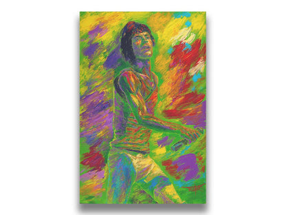 A painting of Mick Jagger of the Rolling Stones performing with a microphone. Printed on canvas.