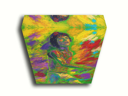 A painting of Mick Jagger of the Rolling Stones performing with a microphone. Printed on canvas.