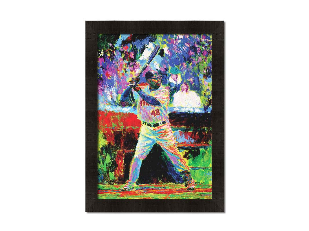 A painting of Minnesota Twins outfielder Torii Hunter up to bat. Made with vibrant, arbitrary color and unblended palette knife strokes. Printed on canvas and framed.