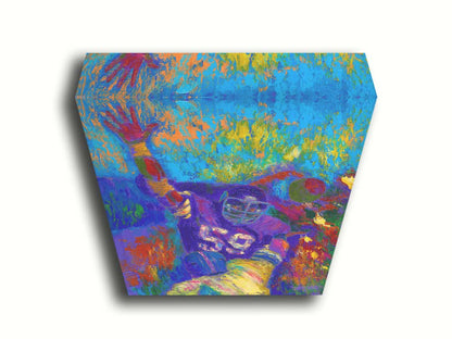 A painting of Minnesota Viking's linebacker Matt Blair waving. Painted in a vibrant pallete with visible pallete knife and brushstrokes. Printed on canvas.