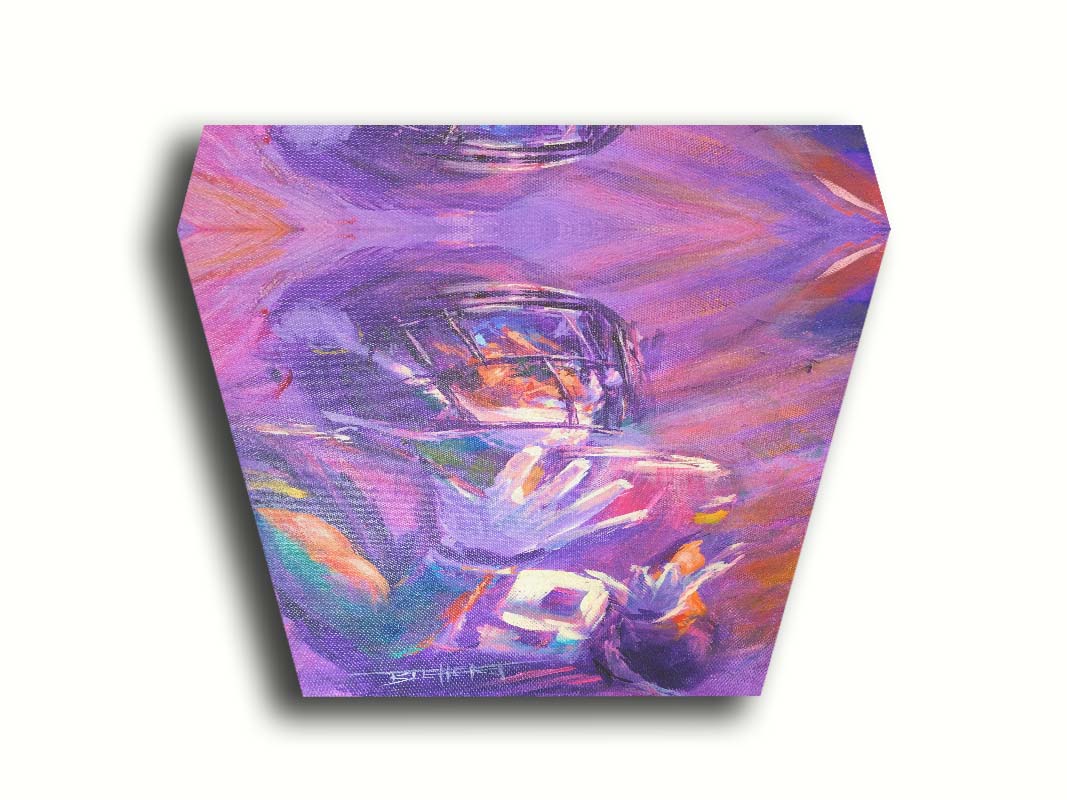 A portrait painting of Minnesota Vikings wide reciever Adam Thielen the moment of catching the football. Printed on canvas.