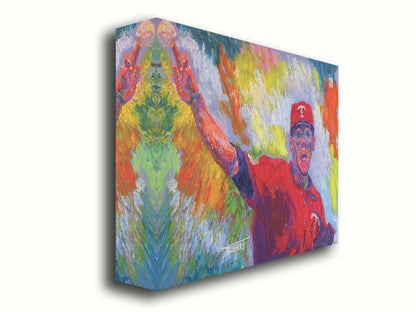 A painting of Minnesota Twins baseball pitcher JosÃ© Berrios throwing a ball. Printed on canvas.