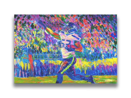 A painting of Seattle Seahawks player 53 running with the ball. Printed on canvas.