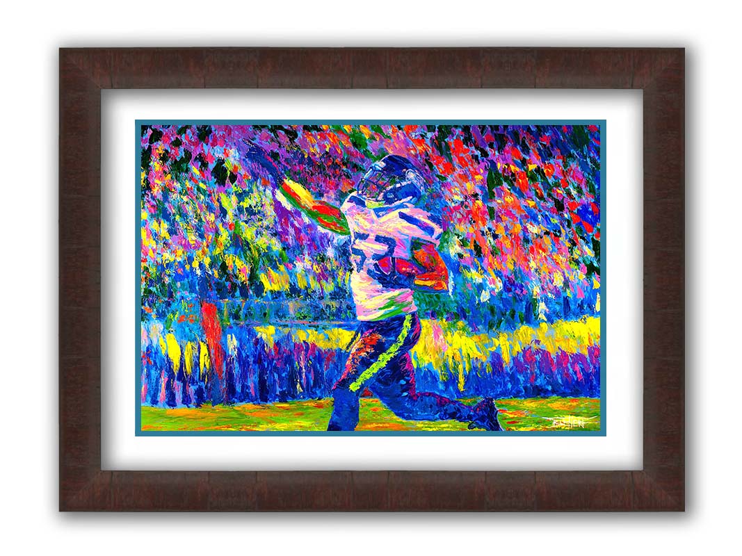 A painting of Seattle Seahawks player 53 running with the ball. Printed on paper, matted, and framed.