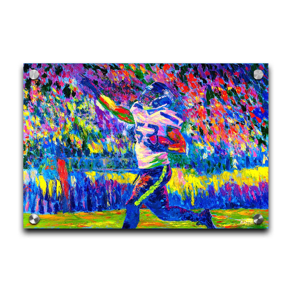 A painting of Seattle Seahawks player 53 running with the ball. Printed on acrylic.