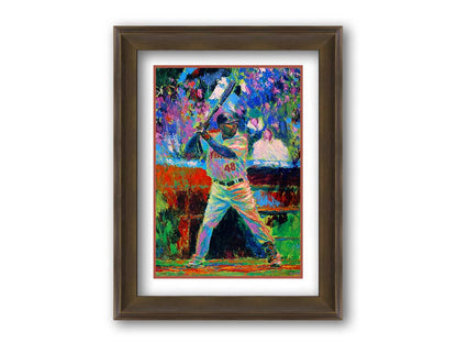 A painting of Minnesota Twins baseball player Torii Thunder, up at bat. The piece utilizes visible brushstrokes and broken, arbitrary color, which add to the energy of the scene. Printed on paper, matted, and framed.