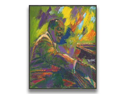 A painting of famed jazz pianist William James "Count" Basie playing the piano. Printed on canvas.