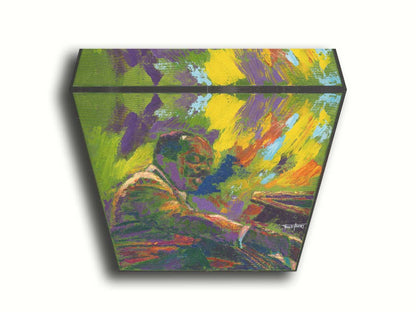 A painting of famed jazz pianist William James "Count" Basie playing the piano. Printed on canvas.