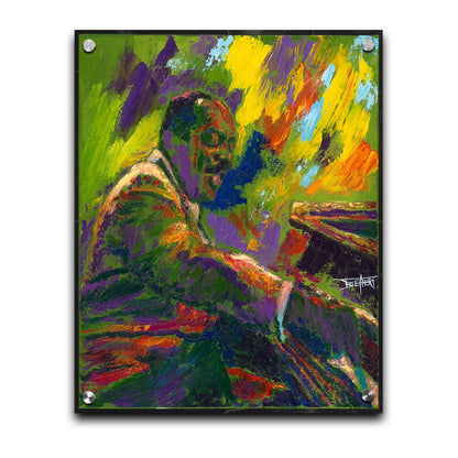 A painting of famed jazz pianist William James "Count" Basie playing the piano. Printed on acrylic.