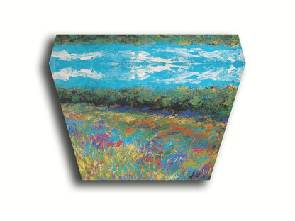 An expressive painting of a field of flowers, created in bold strokes of color. Printed on canvas.