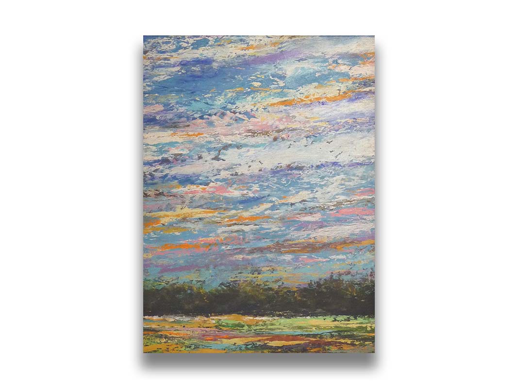 A colorful painting of the sky, using heavily textured applications of paint. Printed on canvas.