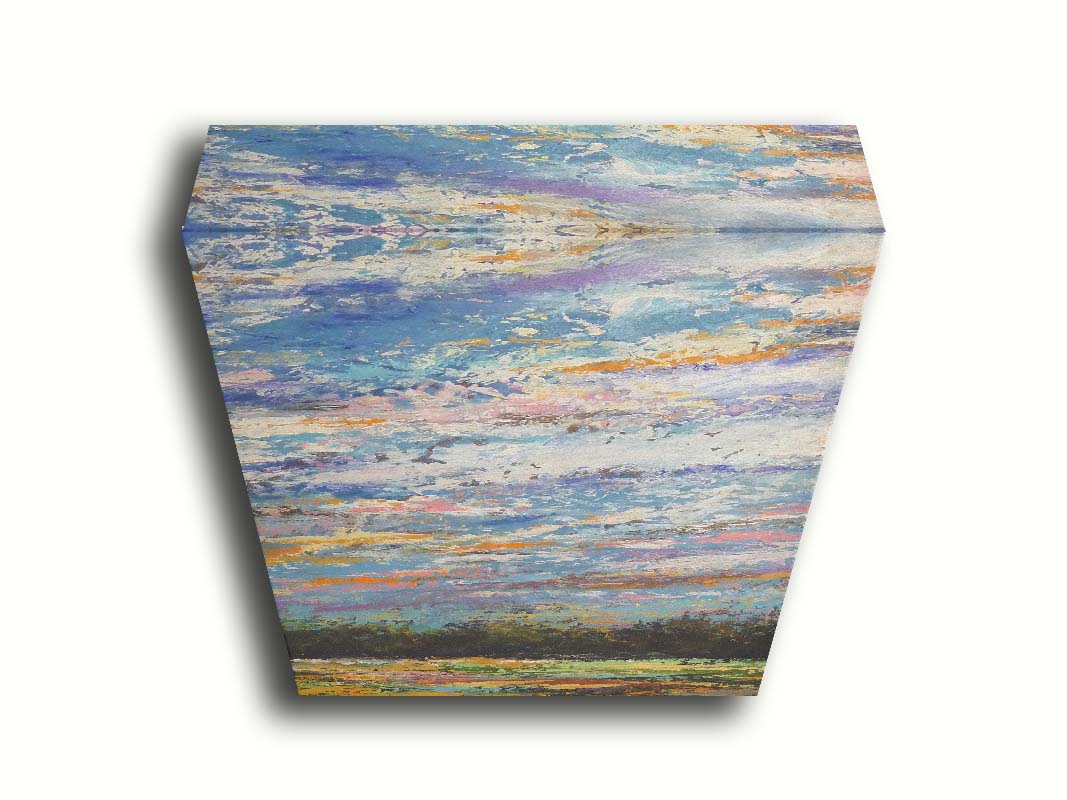 A colorful painting of the sky, using heavily textured applications of paint. Printed on canvas.