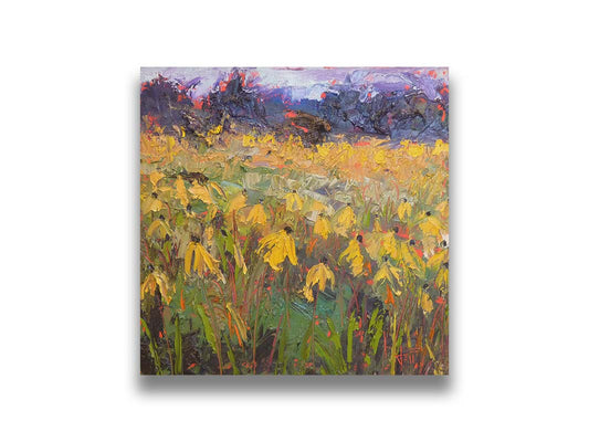 An expressive painting of a field of yellow wildflowers. Printed on canvas.