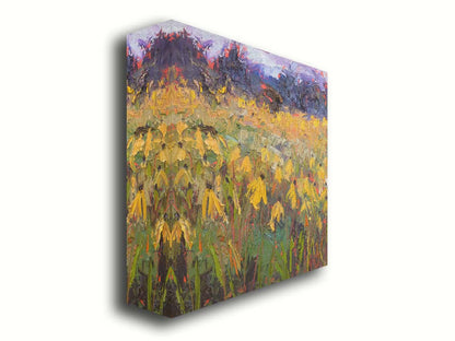 An expressive painting of a field of yellow wildflowers. Printed on canvas.