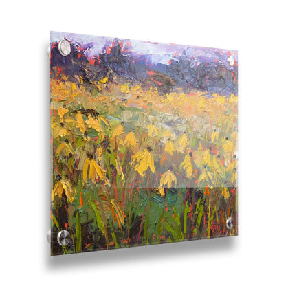 An expressive painting of a field of yellow wildflowers. Printed on acrylic.