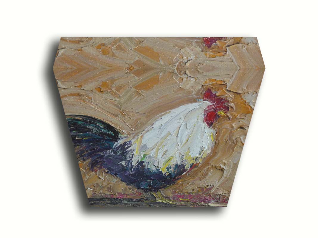 An expressive painting of a rooster, created with thick paint and wide brushstrokes. Printed on canvas.