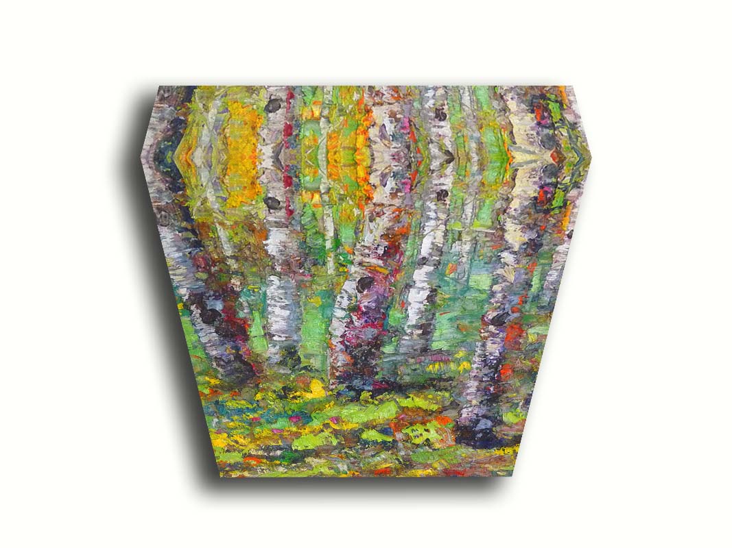 An expressive impasto painting of a birch forest in a bright, colorful scene. Printed on canvas.