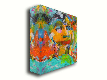 An expressive, abstracted painting of a figure. The lively colors and sporadic brushstrokes create a sense of motion within the composition. Printed on canvas.