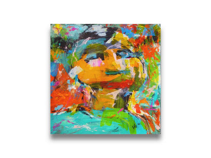 An expressive, abstracted painting of a figure. The lively colors and sporadic brushstrokes create a sense of motion within the composition. Printed on canvas.