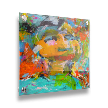 An expressive, abstracted painting of a figure. The lively colors and sporadic brushstrokes create a sense of motion within the composition. Printed on acrylic.