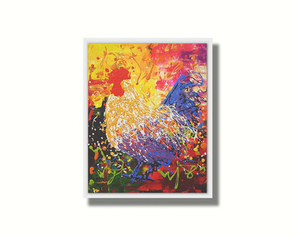 A drip painting in a full spectrum of colors, dripped and poured to create a unique three-dimensional texture. Printed on canvas in a float frame.