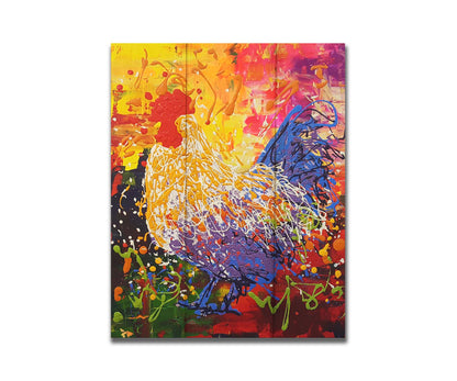 A drip painting in a full spectrum of colors, dripped and poured to create a unique three-dimensional texture. Printed on a box board.