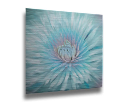 A closeup photo of a clematis flower in blue. Printed on metal.