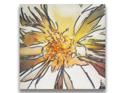 A photograph of a daisy close-up edited in a sharp, graphic style. Printed on canvas.