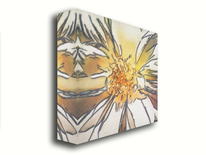 A photograph of a daisy close-up edited in a sharp, graphic style. Printed on canvas.